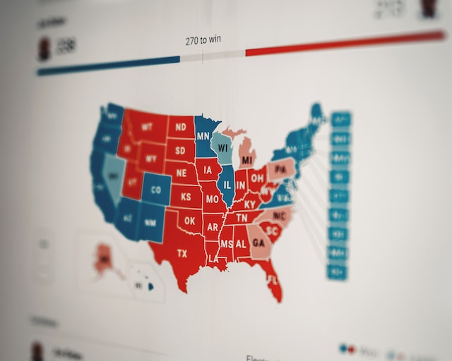 The 2020 United States presidential election results displayed via a heat map