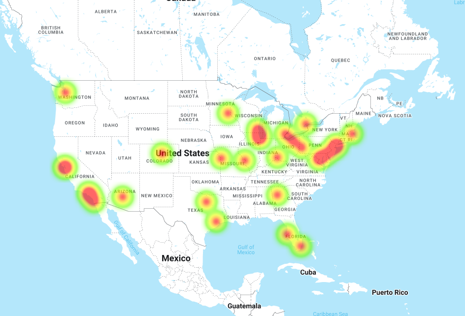 A Mapize heat map of all thirty Major League Baseball stadiums in the US.
