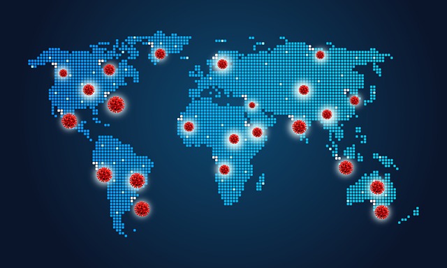 The world map showing areas affected by the COVID-19 pandemic.