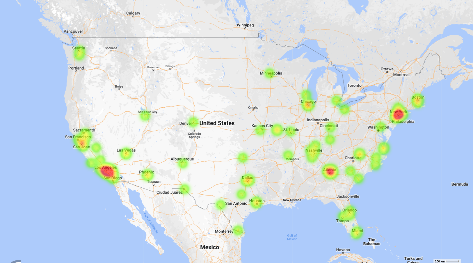 Crime heat map from US zip codes created by Mapize.