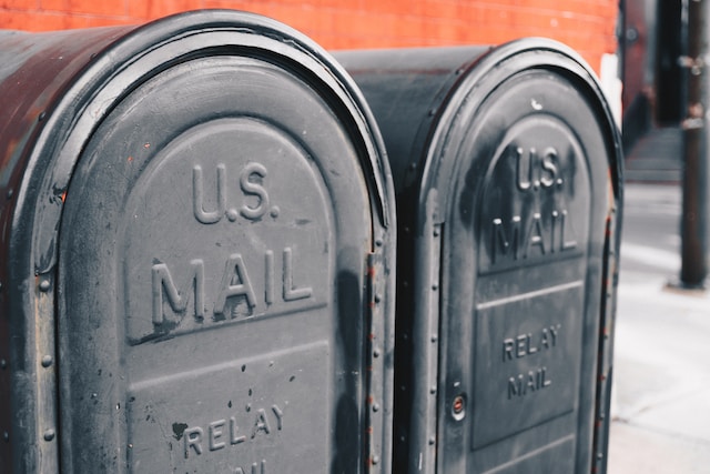 A close-up image of mailboxes in the United States.