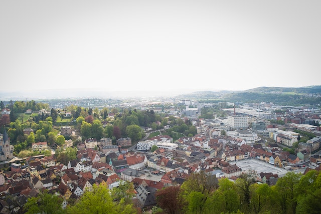 An aerial view of a city