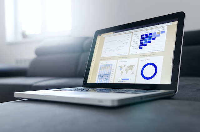 A data visualization tool in operation on a laptop.