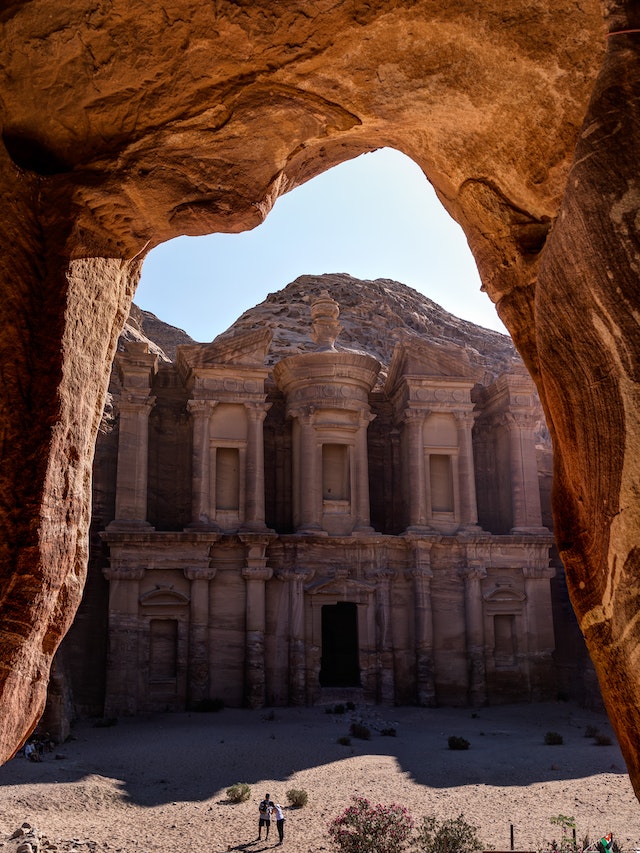 A view of the ad deir in Jordan, previously known as the Rose City of Petra.