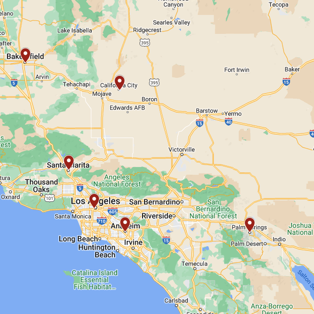 Mapize’s screenshot of Google Maps containing multiple pins in California.