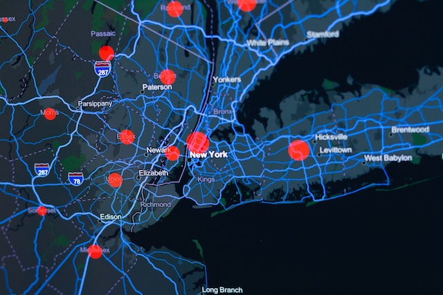 A heat map highlighting the sales territories of various company branches