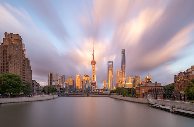 A city view of Shanghai, including The Shanghai Tower, China.