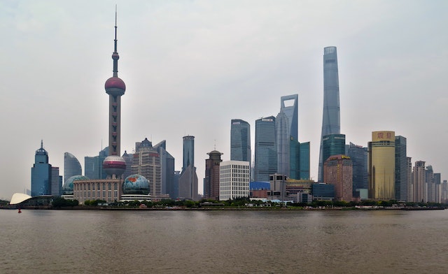 The free Oriental Pearl Tower and other high-rise buildings in Shanghai, China. 