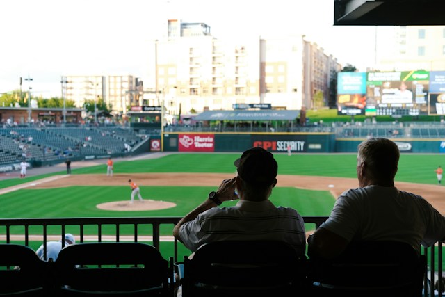 Baseball fans watching the Charlotte Knights practice in Truist Field, Charlotte, North Carolina.
